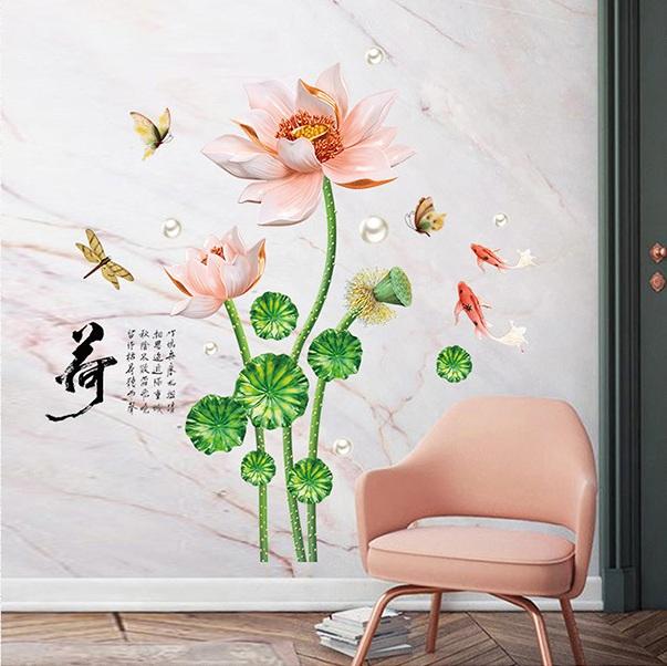 Decal dán tường Sen hồng- H59-flowerdecal-Scenedecal