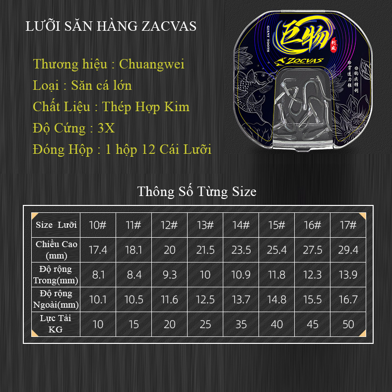 Lưỡi săn hàng chuangwei rocvas - cao cấp - chuyên săn cá lớn siêu bền siêu cứng - cw04