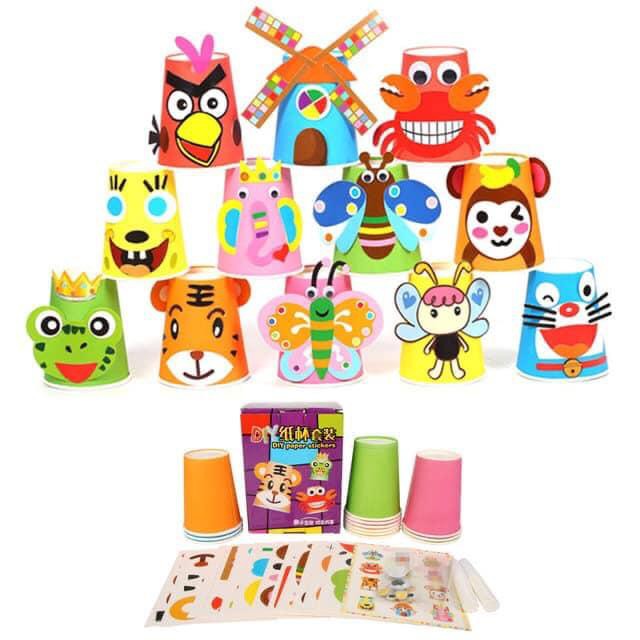 [Hoàn Tiền 10%]Set 12 Cốc Giấy Và Hình Trang Trí Cho Bé - Ly Giấy