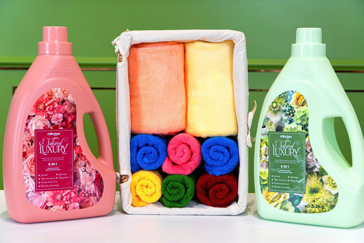 nước giặt minmin care thùng 2 can 6,4 lít giặt-xả enzym sinh học sạch sâu,lưu hương,an toán TẶNG nước lau sàn 1000ml