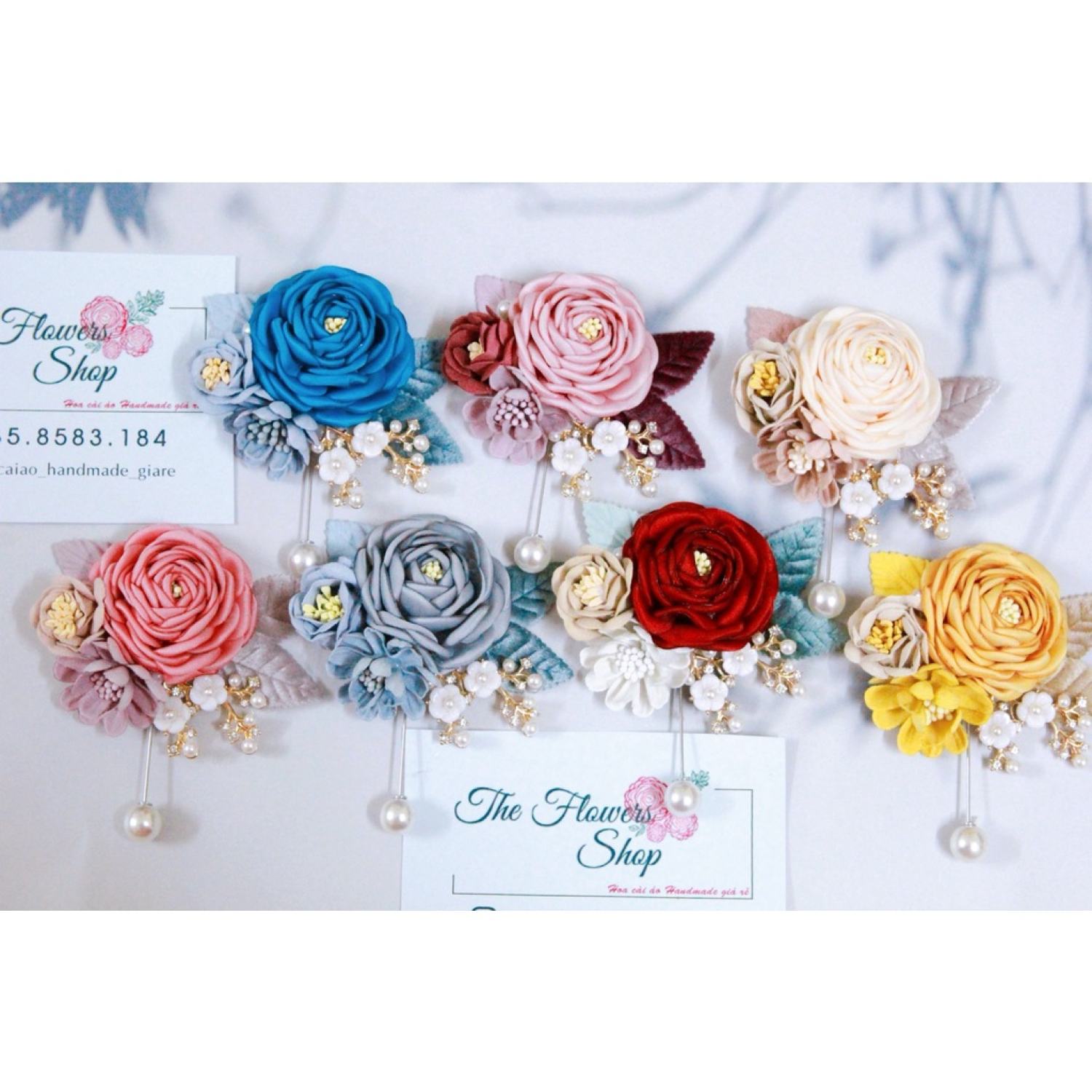 Hoa cài áo sỉ giá rẻ - Cài áo handmade hoa chùm mix phụ kiện đá siêu sang