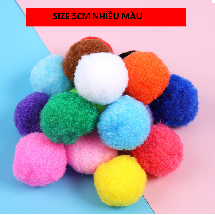 Quả bông Pompom trơn, nhiều size LẪN MÀU