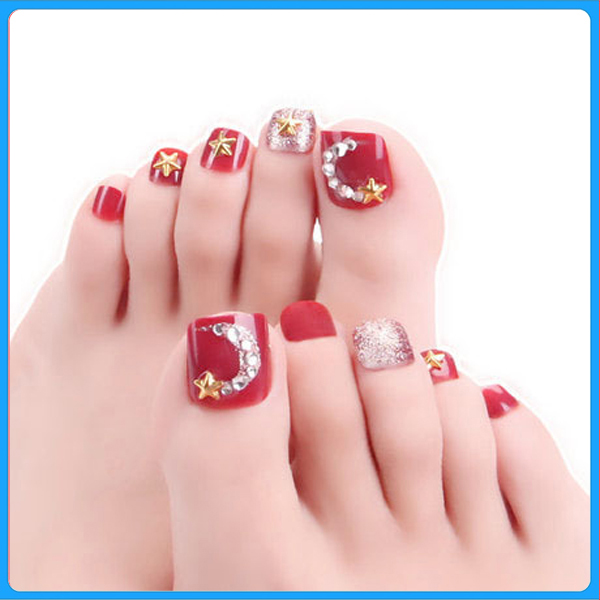 Hộp 24 Móng chân giả , nail giả , móng giả C26 (kèm keo dán)