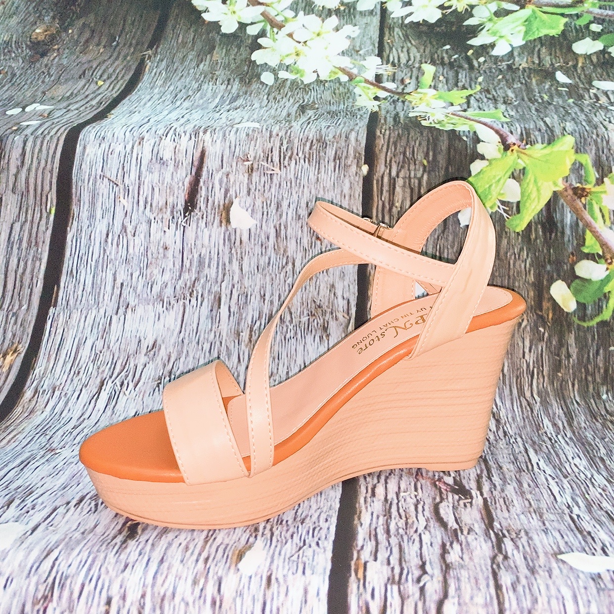 Giày sandal gót xuồng 9p quai ngang