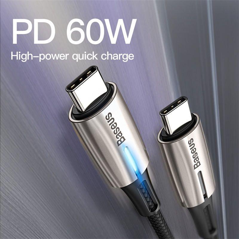 Cáp sạc nhanh & truyền Data Baseus Water Drop-Shaped Lamp C to C (3A, 20V, 60W, Power Delivery, QC3.0 Quick Charge)