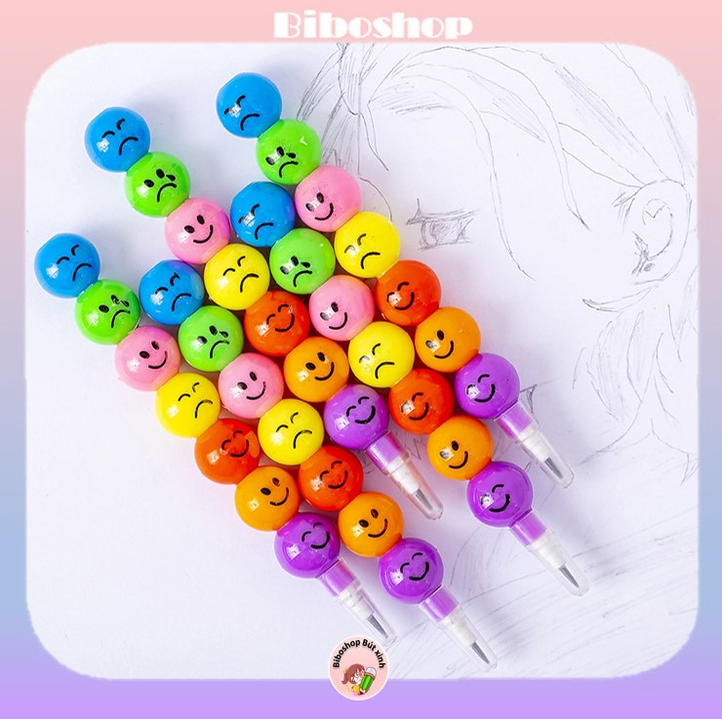 Bút chì khúc nhiều màu icon cảm xúc | Biboshop