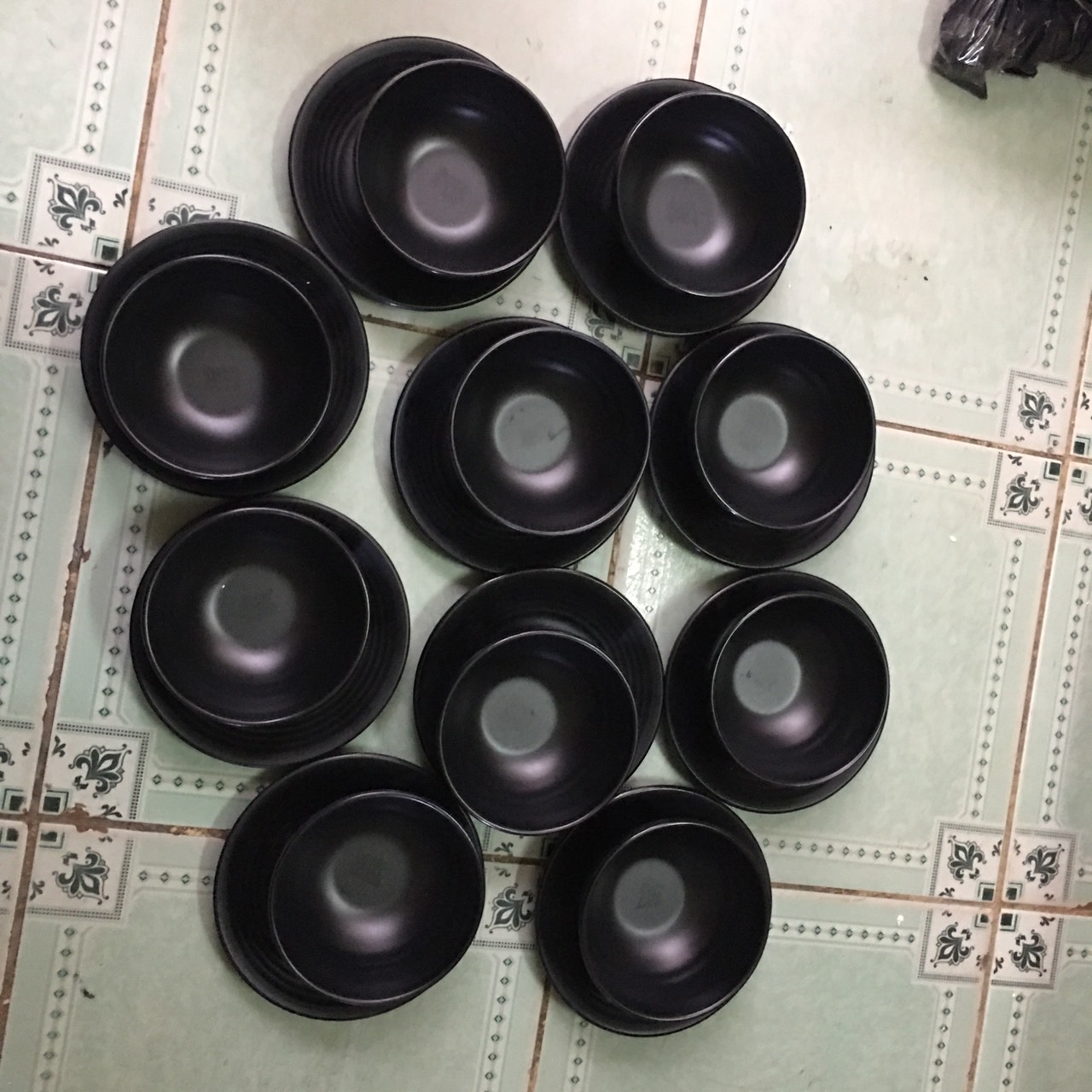Combo 10 bộ chén và dĩa úp chén melamine màu đen nhám