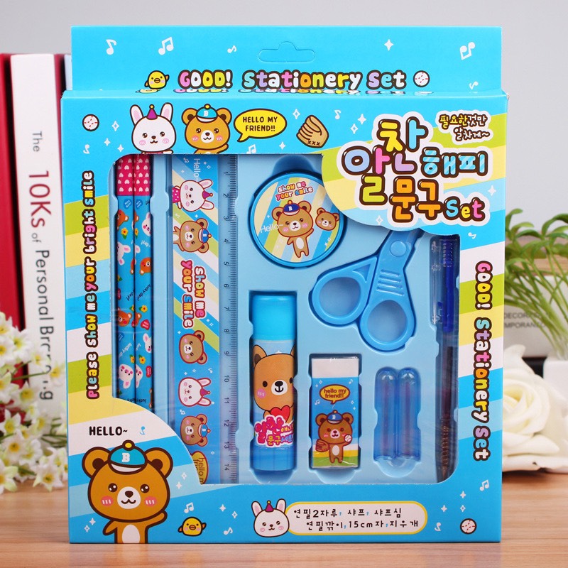 Bộ dụng cụ học tập cho bé 9 món, Bộ đồ dùng học tập cho học sinh các bé tiểu học cực dễ thương mới