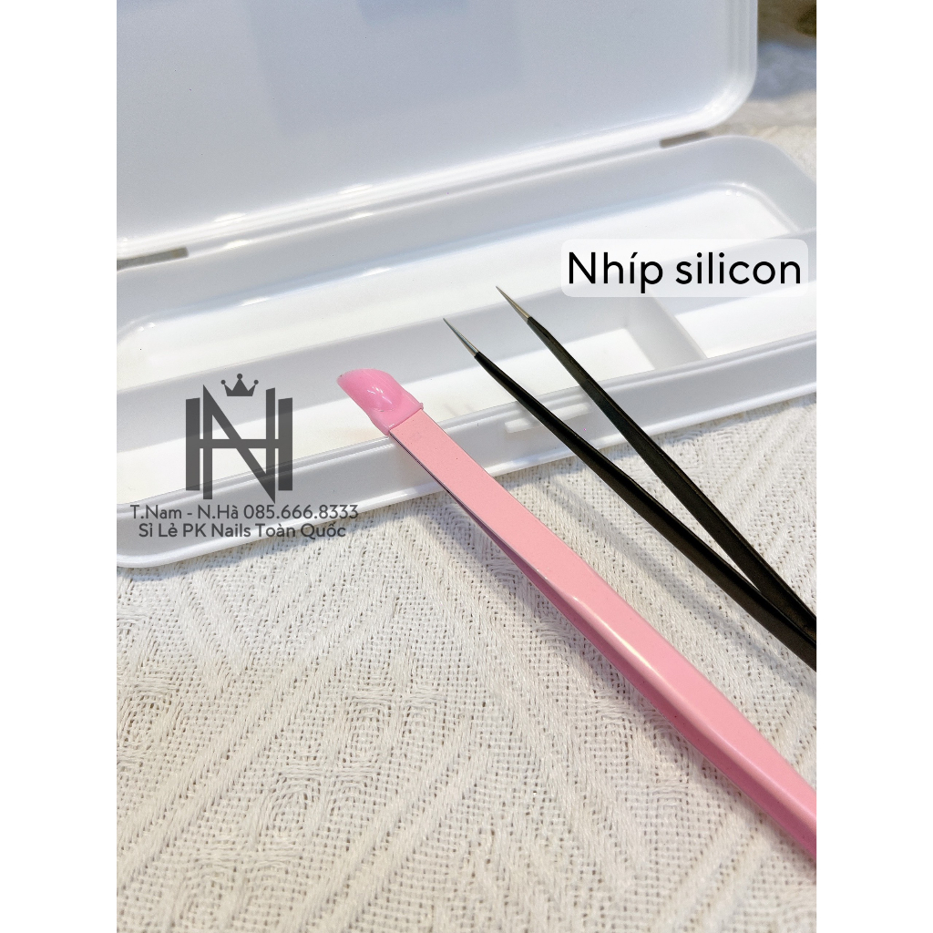 Nhíp Gắp Đá Nail Có Đầu Silicon,nhíp thẳng, miết sticker