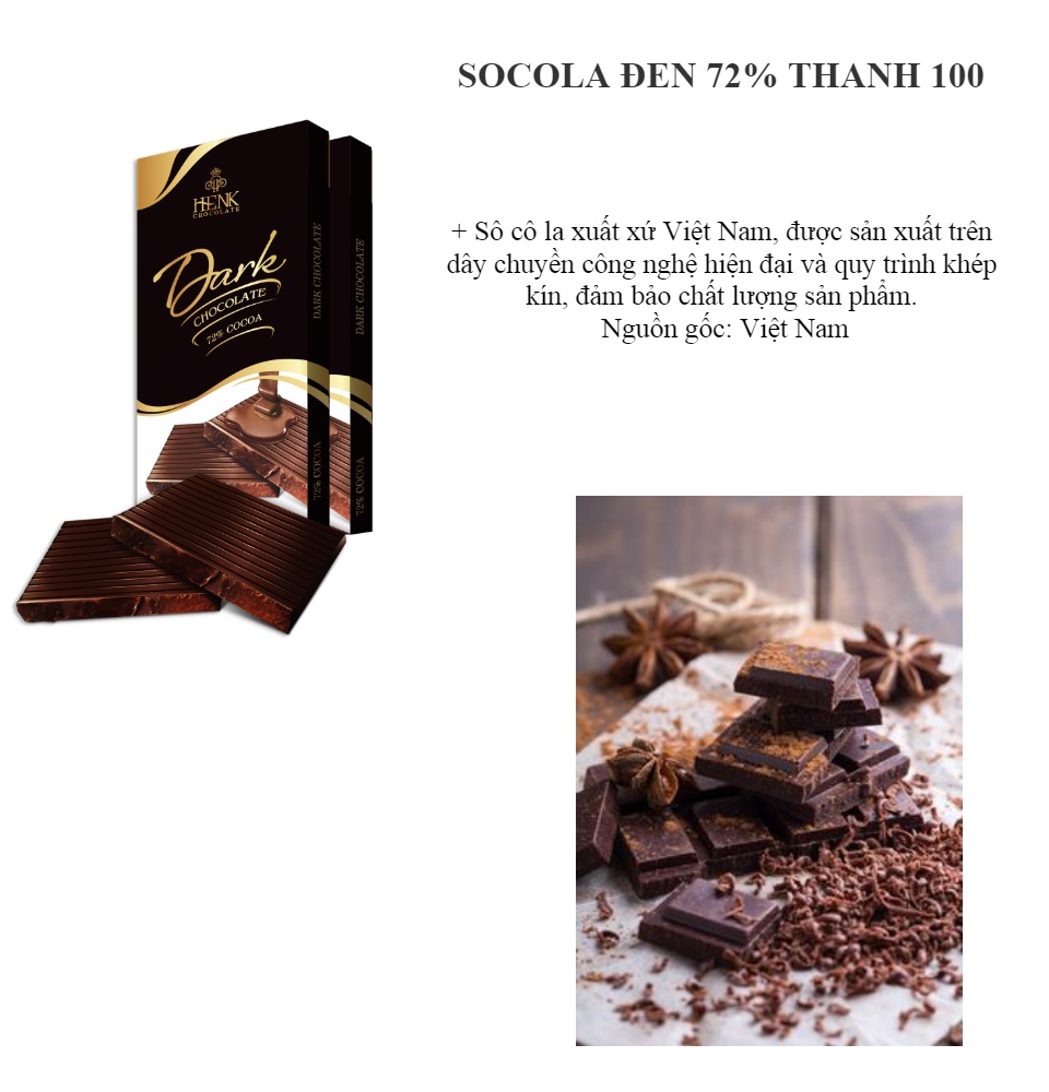 [HCM]Socola đen 72% thanh 100g