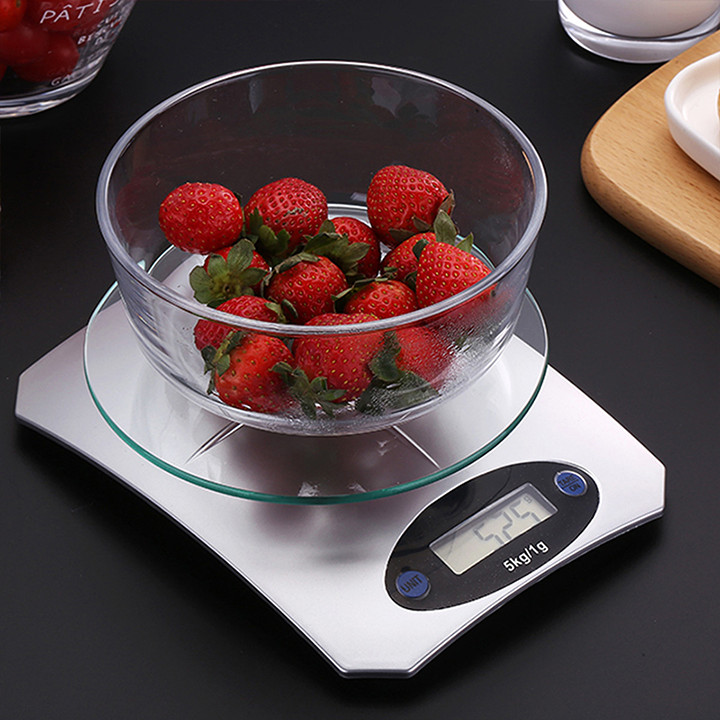 ​​​​​​​Cân Điện Tử Để Bàn Nhà Bếp 5kg Màn Hình LCD Mặt Cân Kính Cường Lực, Thiết Kế Sang Trọng, Độ Chính Xác Cao - Cân Tiểu Ly Điện Tử Mini, Cân Làm Bánh.