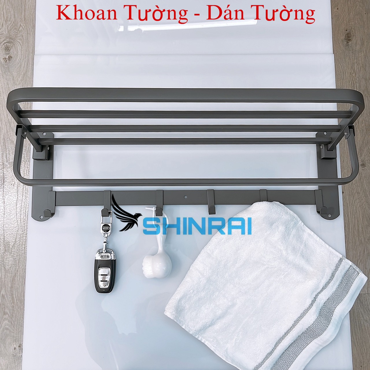 ( Dán Tường - Khoan Tường ) Giá Treo Khăn Nhà Tắm , Móc Treo Khăn Tắm SUS304 Đế Đặc 3.5CM Siêu Dày Chữ Nhật SHINRAI