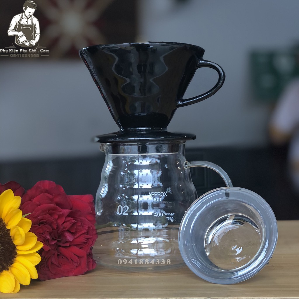 Bộ Bình Pha Cà Phê Drip V60 Phễu Sứ