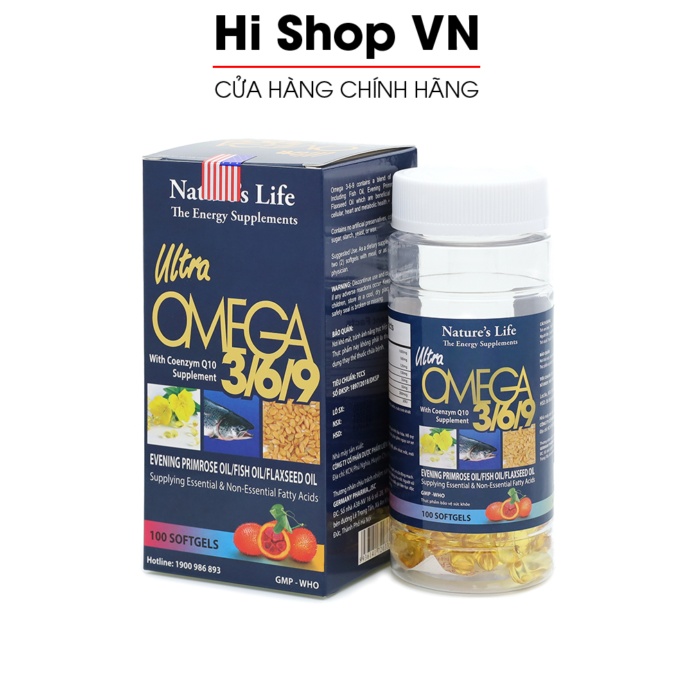 Viên dầu cá Omega 369 Nature Life Bổ não, sáng mắt, khỏe mạnh tim mạch, tăng cường trí nhớ - Hộp 100 viên