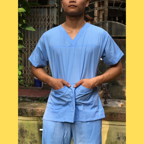 Bộ Scrubs Bác Sĩ, quần áo phòng mổ, đồng phục phẫu thuật, đồng phục spa hàng phổ thông xanh dương