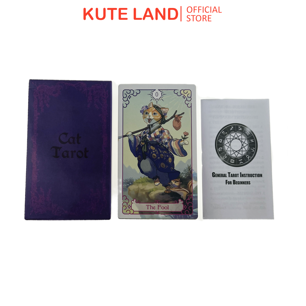 Bộ bài cat tarot 78 lá bài 7x12 cm tặng đá thanh tẩy