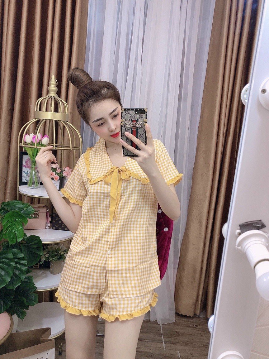 Set Bộ Lửng Mặc Nhà Kẻ Caro Thời Trang Nữ. TP