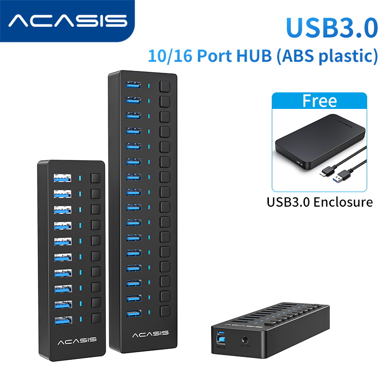Free HDD Enclosure ACASIS USB HUB 3.0 Super Speed 5Gbps 10 16 Ports