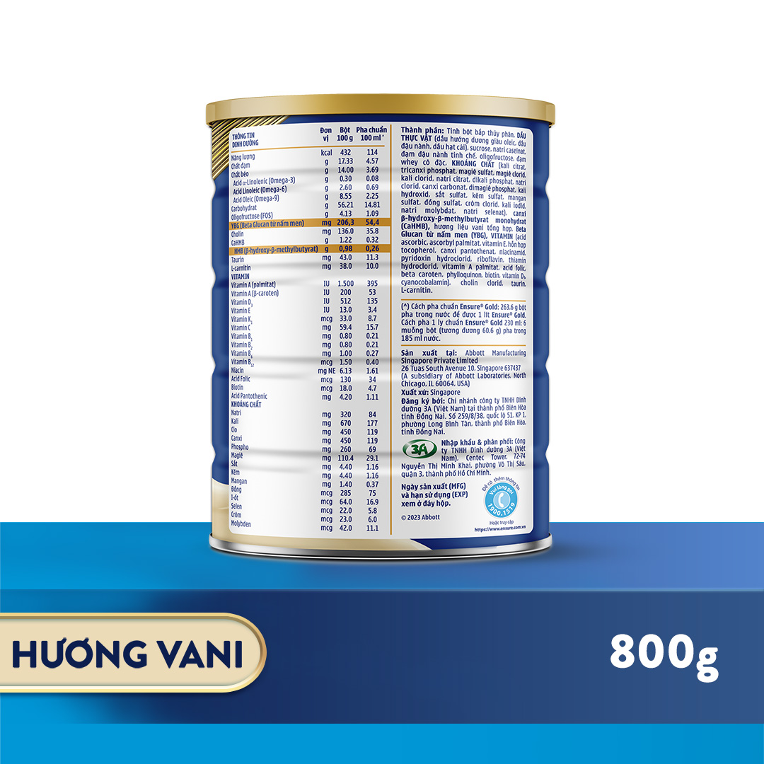 Lon sữa bột Ensure Gold Hương Vani 850g