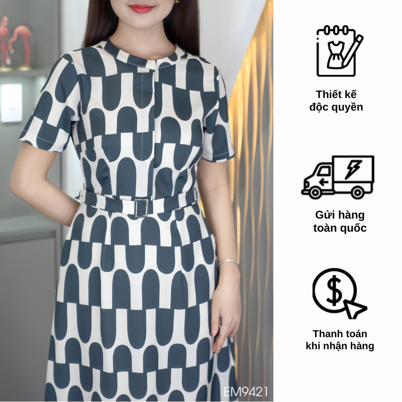 Đầm EMY EM9421 A Ô Lập Thể Xanh Đen
