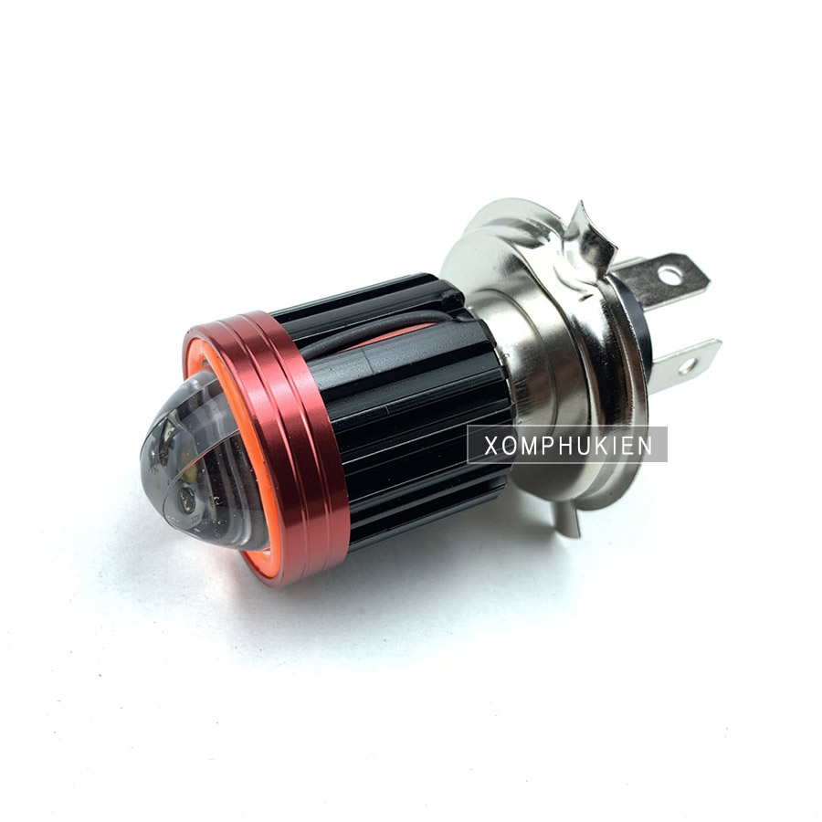 Đèn pha bi cầu h4 viền led 12v gắn xe máy