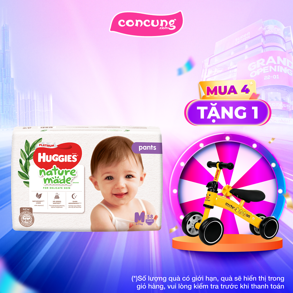 Tã quần siêu cao cấp Huggies Platinum Nature Made M 58 miếng