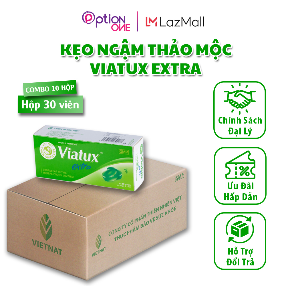 Combo 10 Hộp Kẹo Ngậm Giảm Ho Khàn Tiếng Vietnat Viatux Extra - Hộp 30 Viên