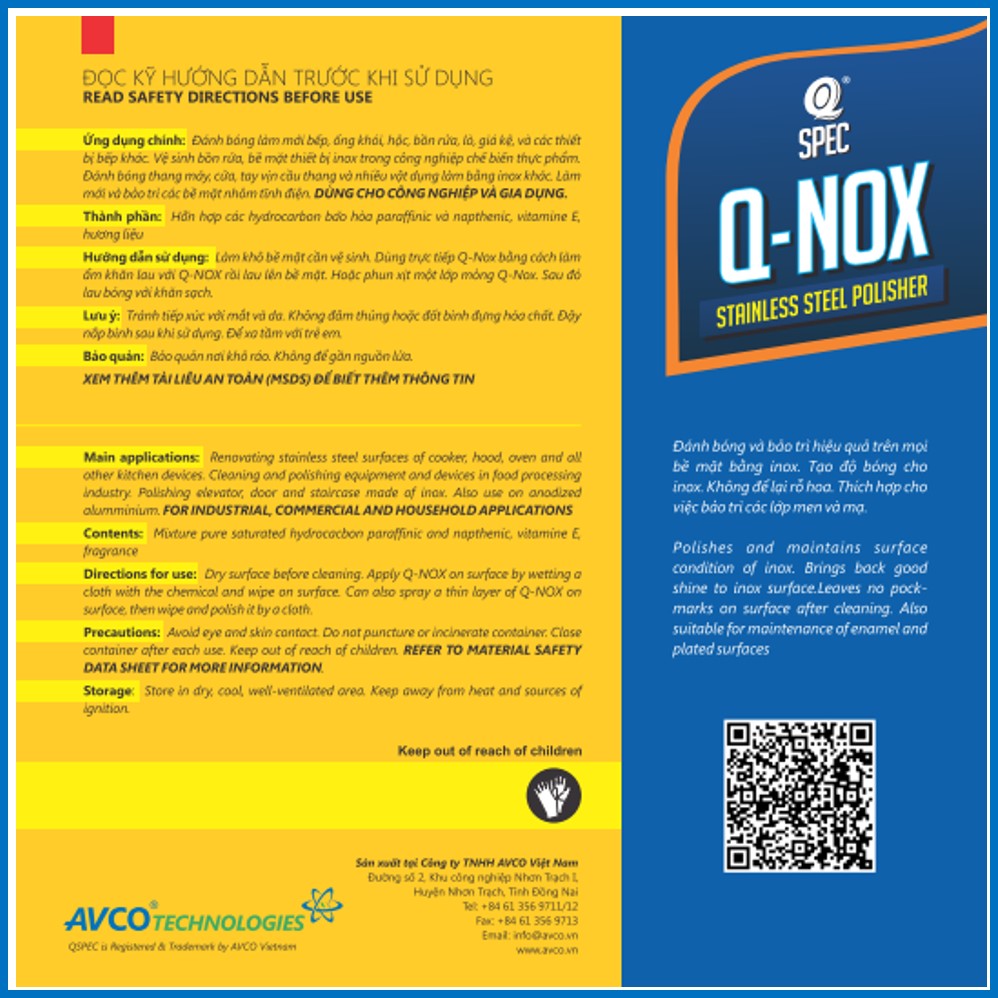 Dầu Đánh Bóng Làm Mới Inox Q-NOX - can 4 lít - AVCOchem - Q-SPEC