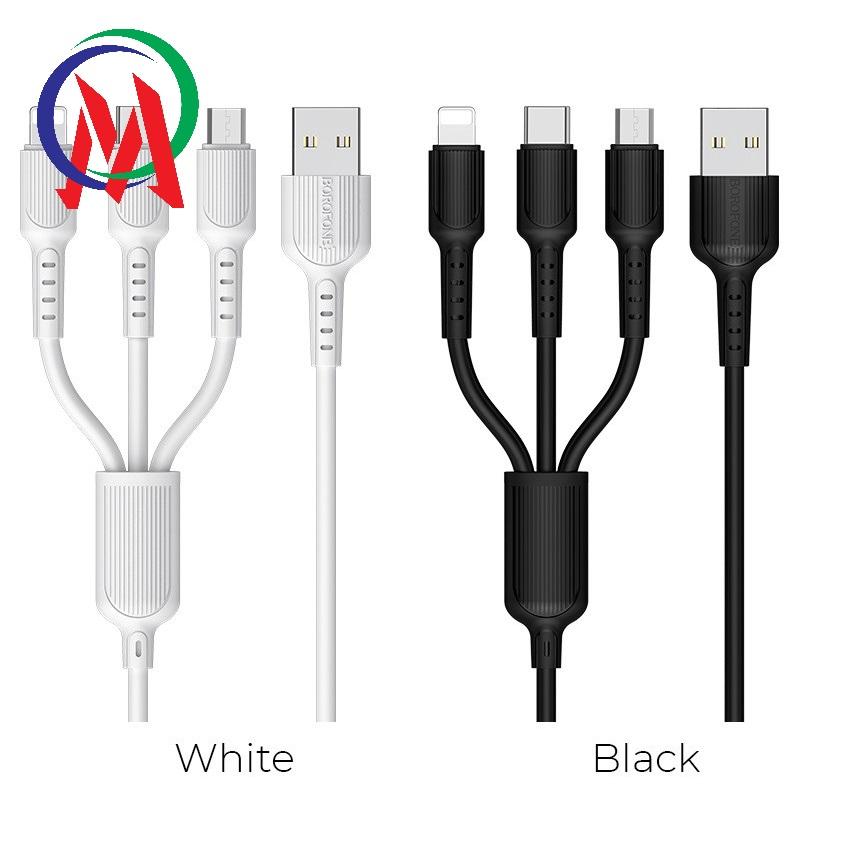 Cáp sạc 3 đầu borofone bx16 dài 1m gồm 3 đầu lightning, micro usb, usb type-c