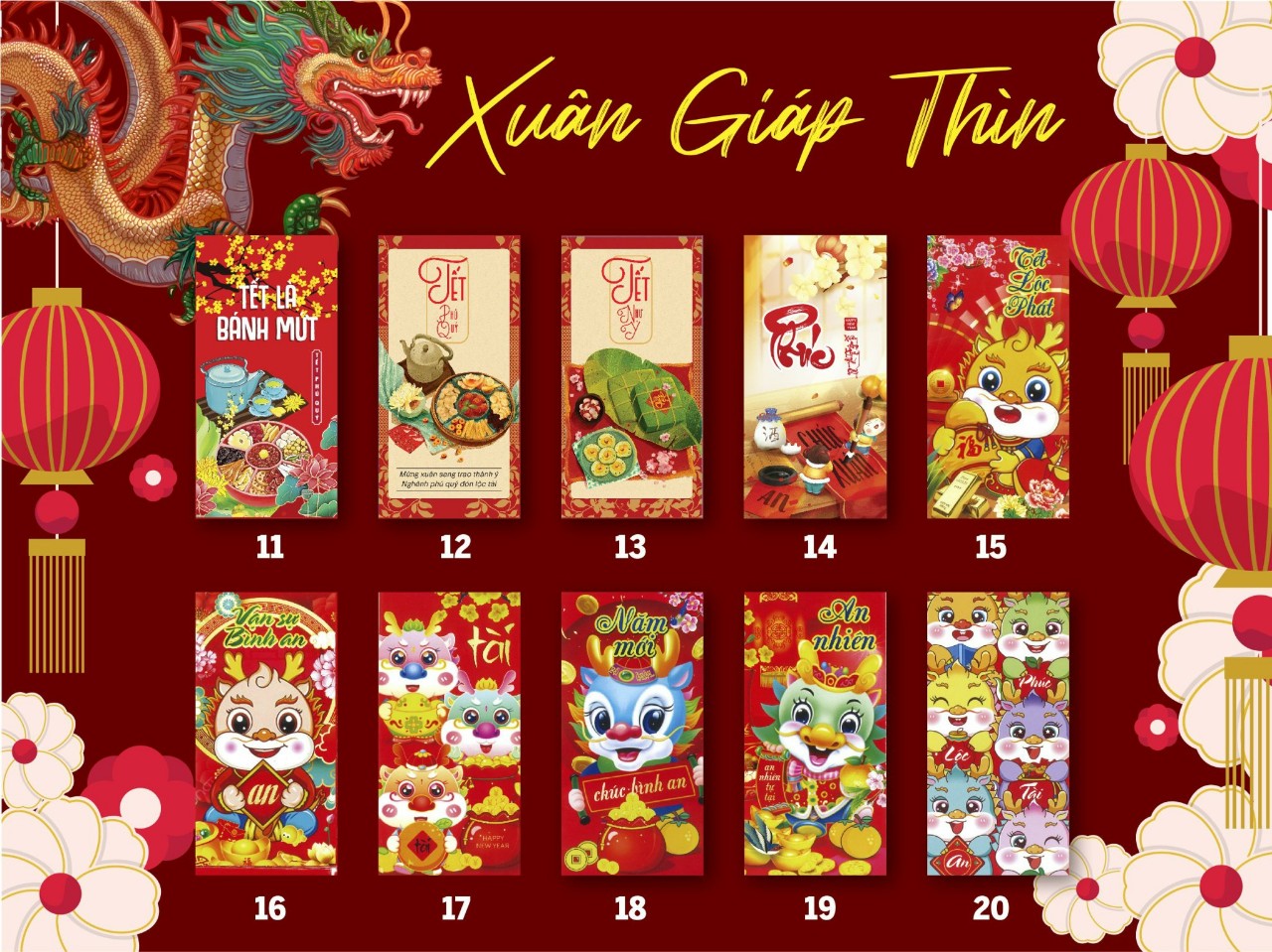 COMBO 10 BAO LÌ XÌ TẾT 2024 KÈM TÚI BÓNG