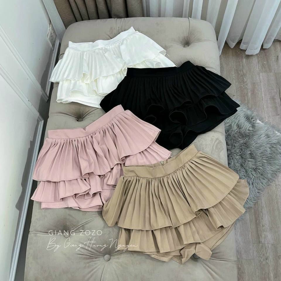 chân váy dập li 2 tầng xinh dễ mix đồ