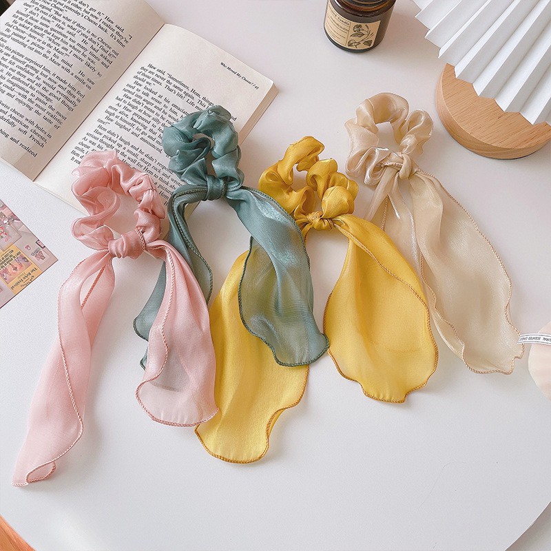 Scrunchies cột nơ vải voan lụa bóng Ni9 S42