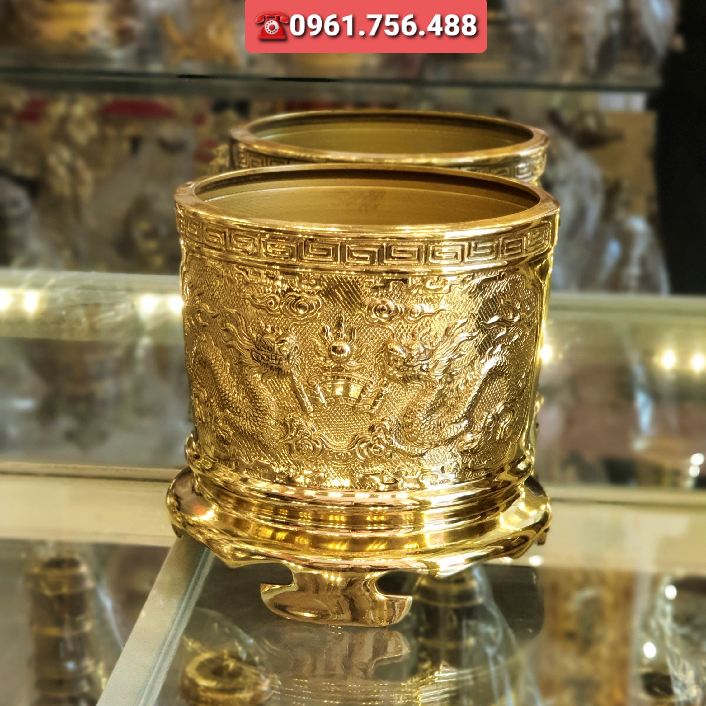 Bát hương/ bát nhang đồng vàng 20cm