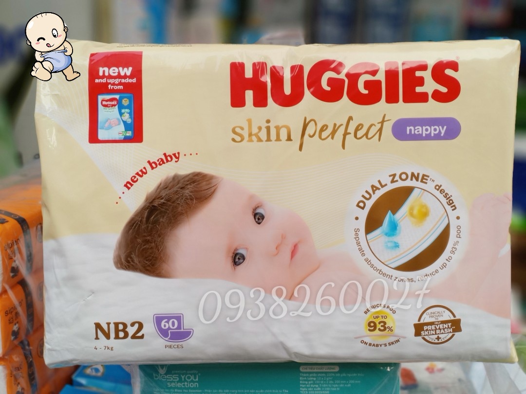 Miếng lót sơ sinh Huggies NB2 60 miếng mẫu mới (4-7kg)
