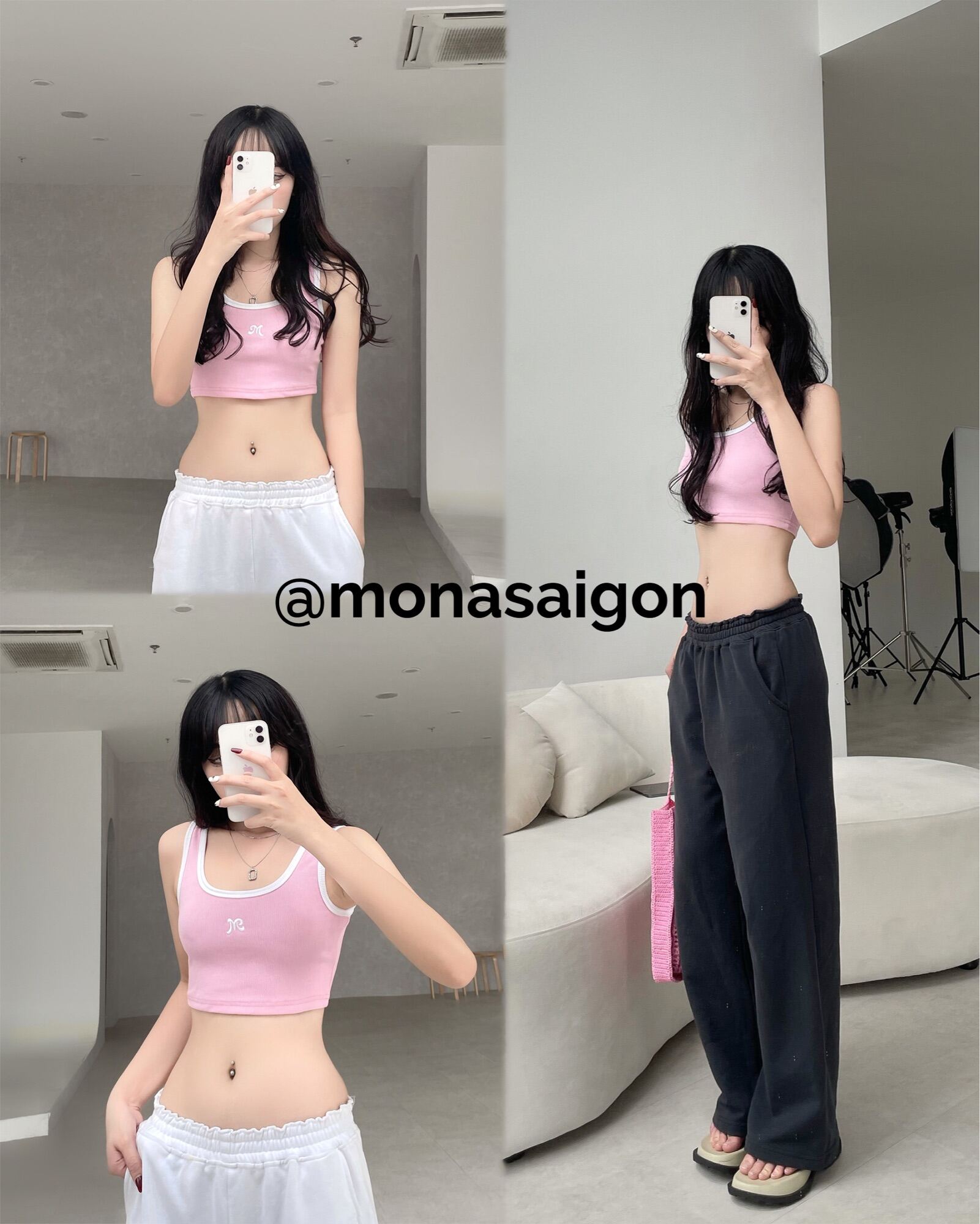 [VOUCHER 12%/149K] Áo croptop thun gân MONÁ - KABI XÁM/HỒNG NHẠT