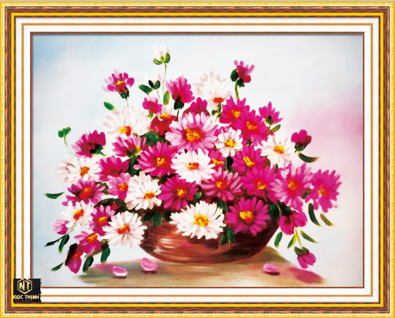 Tranh đính đá giỏ hoa vs407 kích thước 60 x 48 cm