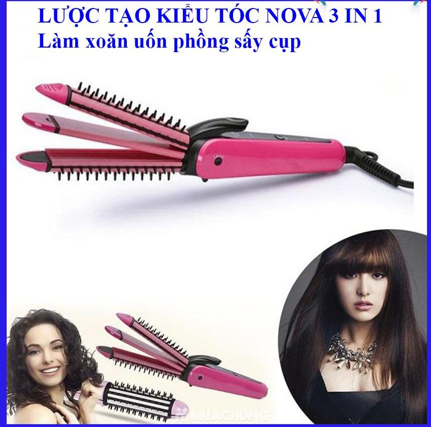 Máy nova 8890 3in1 uốn + duỗi + bấm công nghệ nano không hại tóc máy ép thẳng dập xù máy tạo kiểu cao cấp