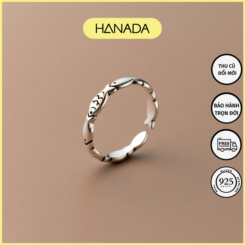 Nhẫn bạc 925 hanada nhẫn cá xi đen freesize 0551 o3