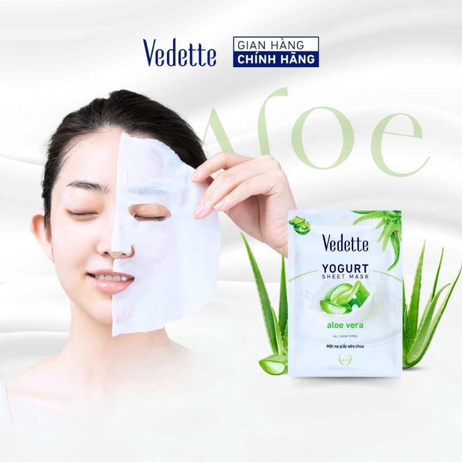 Mặt nạ giấy sữa chua Vedette Nha Đam 22ml dưỡng ẩm, củng cố hàng rào bảo vệ da