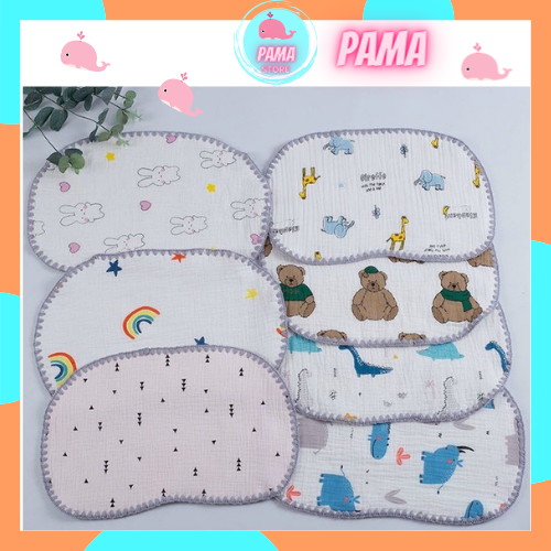 Gối cho bé sơ sinh, gối nằm cho bé chất liệu vải xô nhăn Muslin may 10 lớp  kích thước 24*40cm nhiều hình siêu yêu PAMA STORE PN09