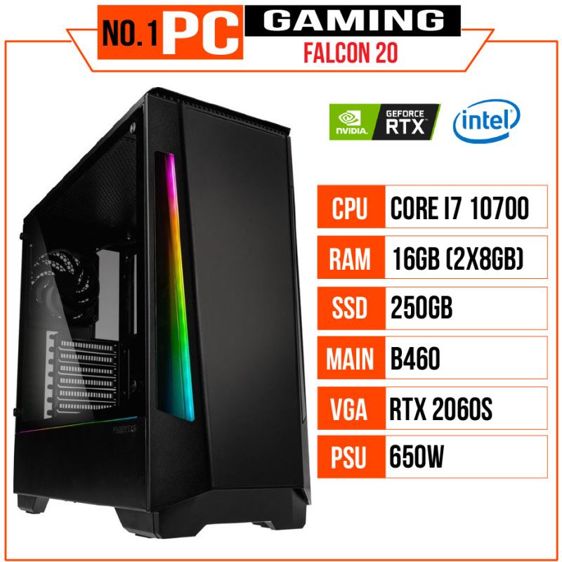 Bảng giá PC GAMING FALCON 20 (I7 10700/B460/16GB RAM/250GB SSD/RTX 2060 Super/650W/Tản EK-AIO 240/RGB) Phong Vũ