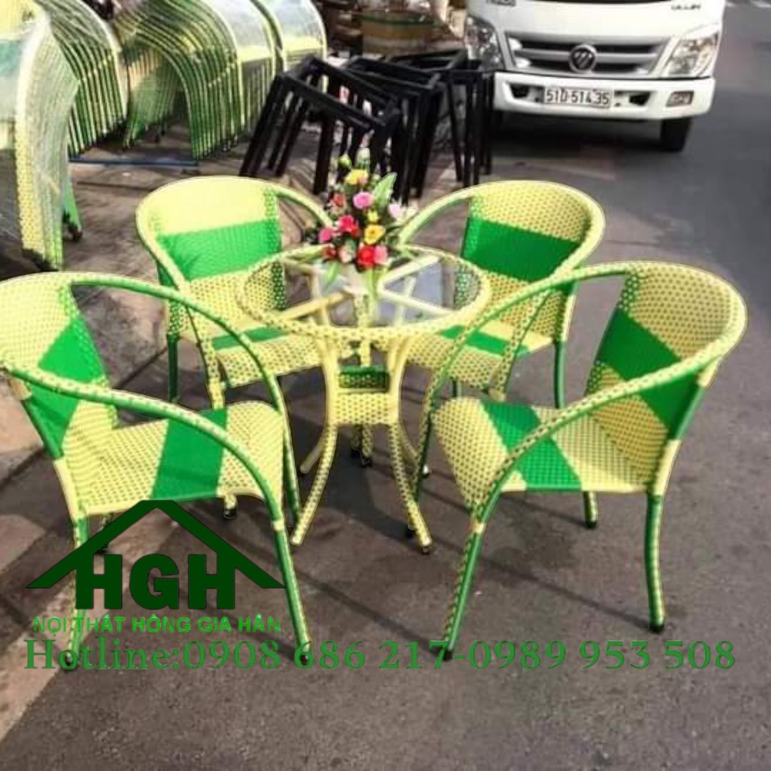 Bộ bàn ghế cafe mây nhựa