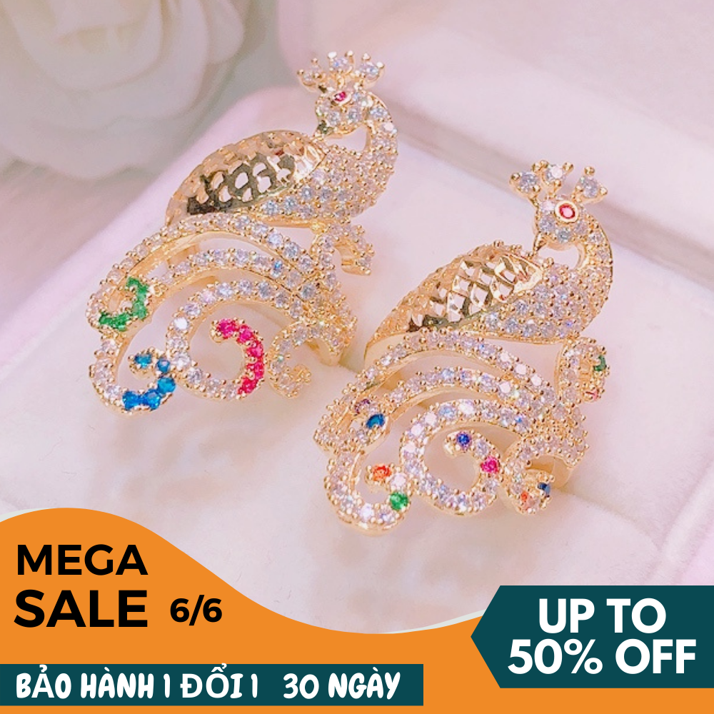 Nhẫn nữ mạ vàng thật nhẫn vàng non 18k đính đá khảm ngọc điêu khắc hình con công - Trang Sức GADO NL01