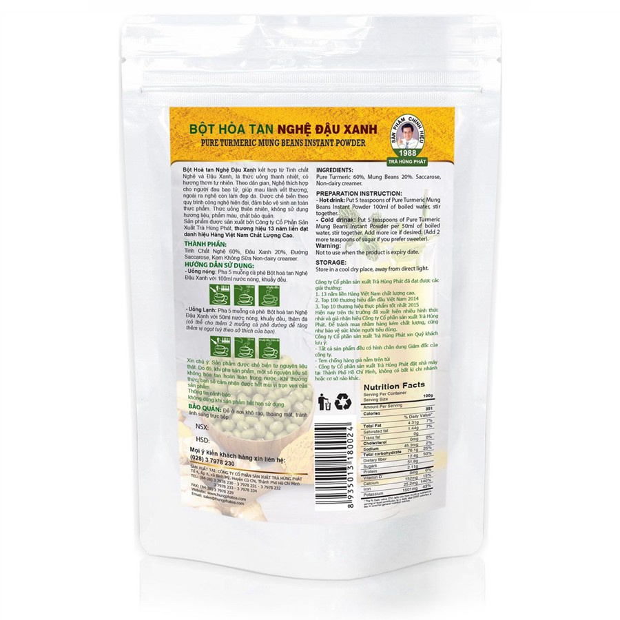 [HCM]Bột Hòa Tan NGHỆ ĐẬU XANH - Trà Hùng Phát
