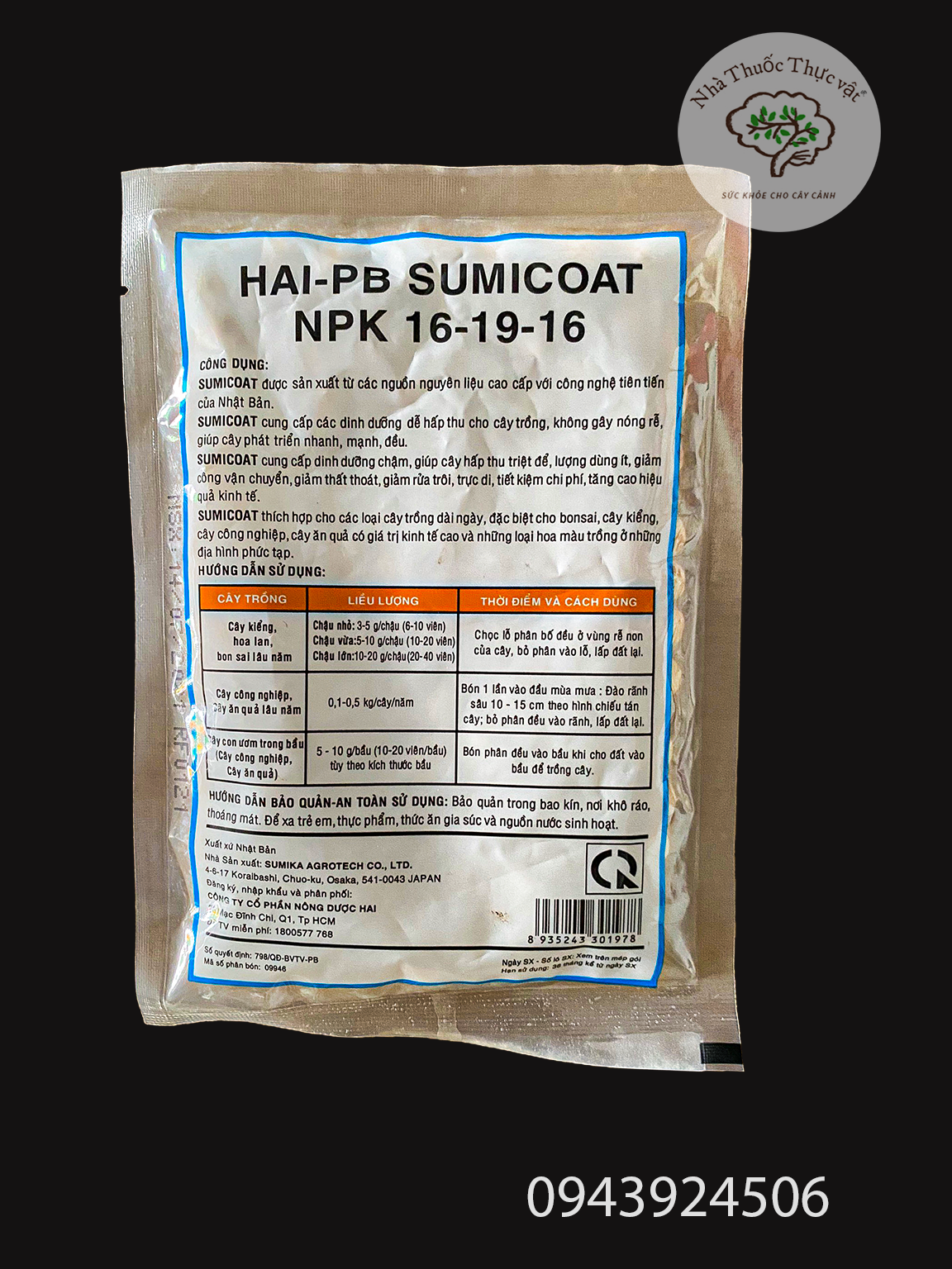 Phân tan chậm SUMICOAT 16-19-16 bịch 100gr