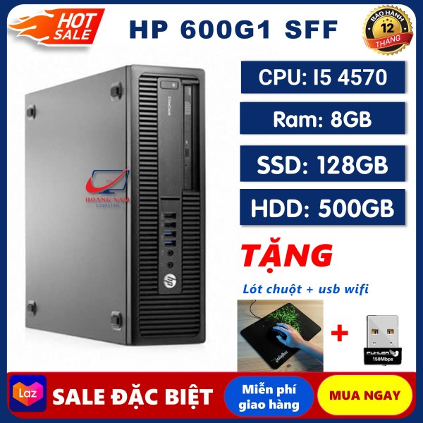 Case Máy Tính Đồng Bộ Giá Rẻ, PC Văn Phòng HP 600G1 Core i5 4570/Ram 8G/SSD 128GB/HDD 500GB - Tặng USB Wifi + Bàn Di Chuột - BH 12 Tháng