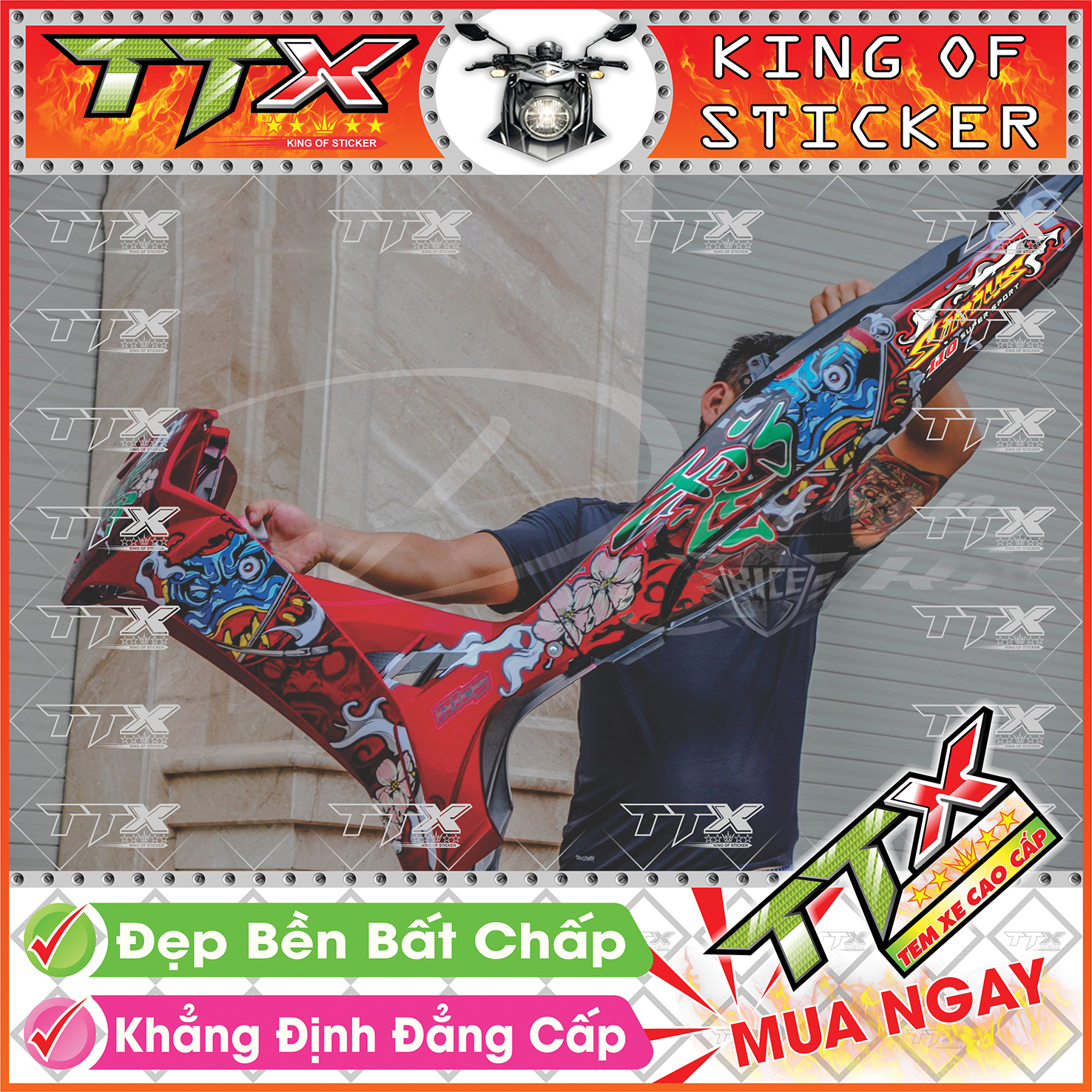 Tem Xe Sirius Đỏ Đen Quỷ Daruma - Tem Sirius Đen Đỏ Siêu Đẹp - Mẫu Team Sirius Đỏ Đen