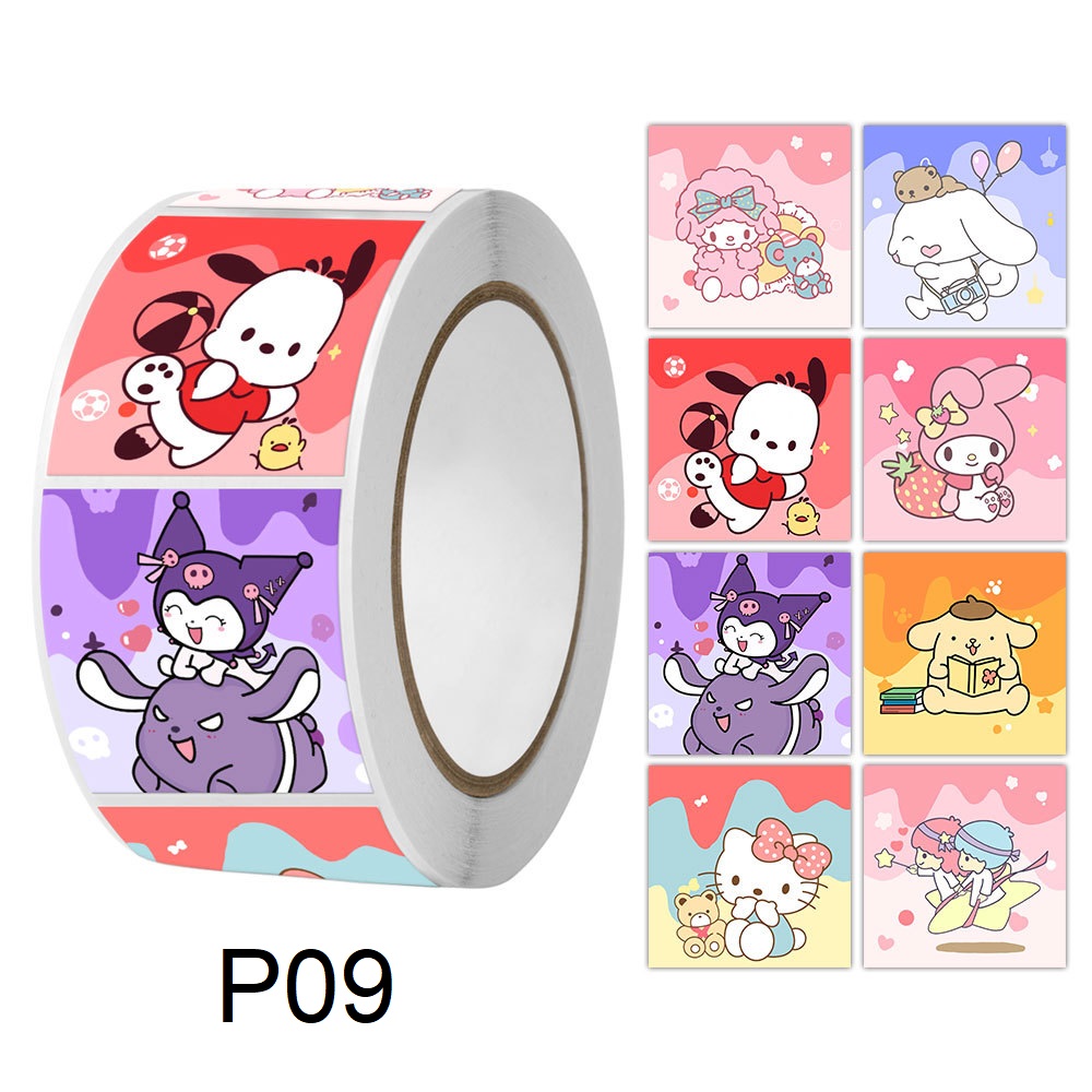 Cuộn 500 tem Sticker vuông Sanrio dễ thương - 2cm