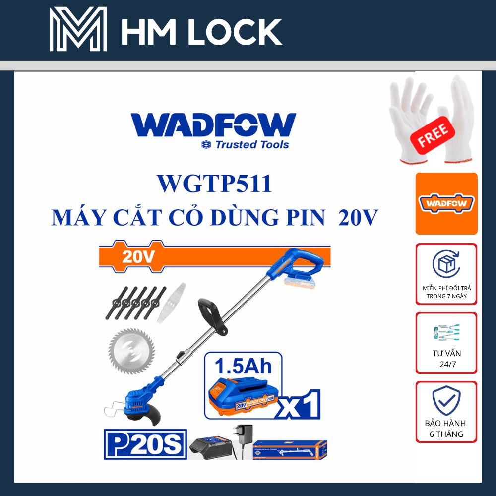 Máy cắt cỏ dùng pin lithium 20v wadfow - kèm 1 pin 1.5ah + 1 sạc - hàng chính hãng - wgtp511 - hm lock