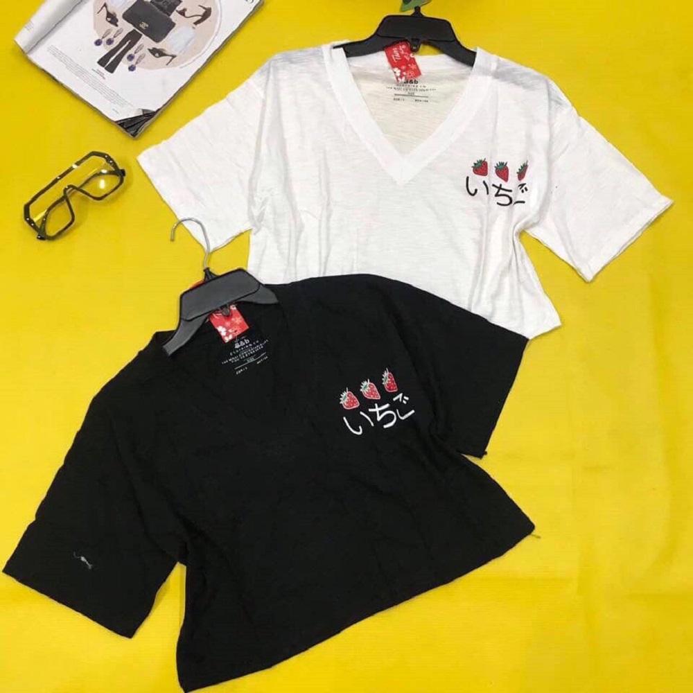 Áo croptop cổ tim in trái dâu xì tin TTKX0285